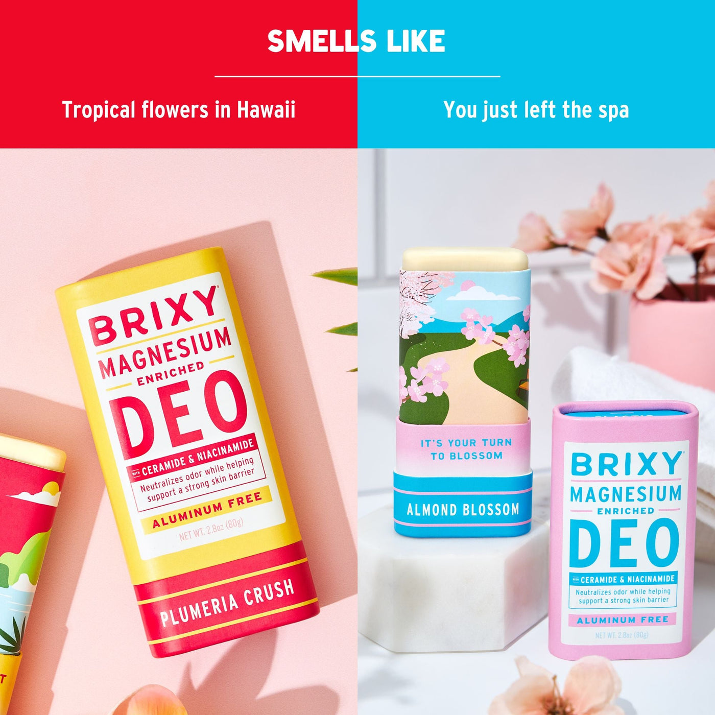 Magnesium Enriched Deo 2-Pack - Almond Blossom + Plumeria Crush - BRIXY