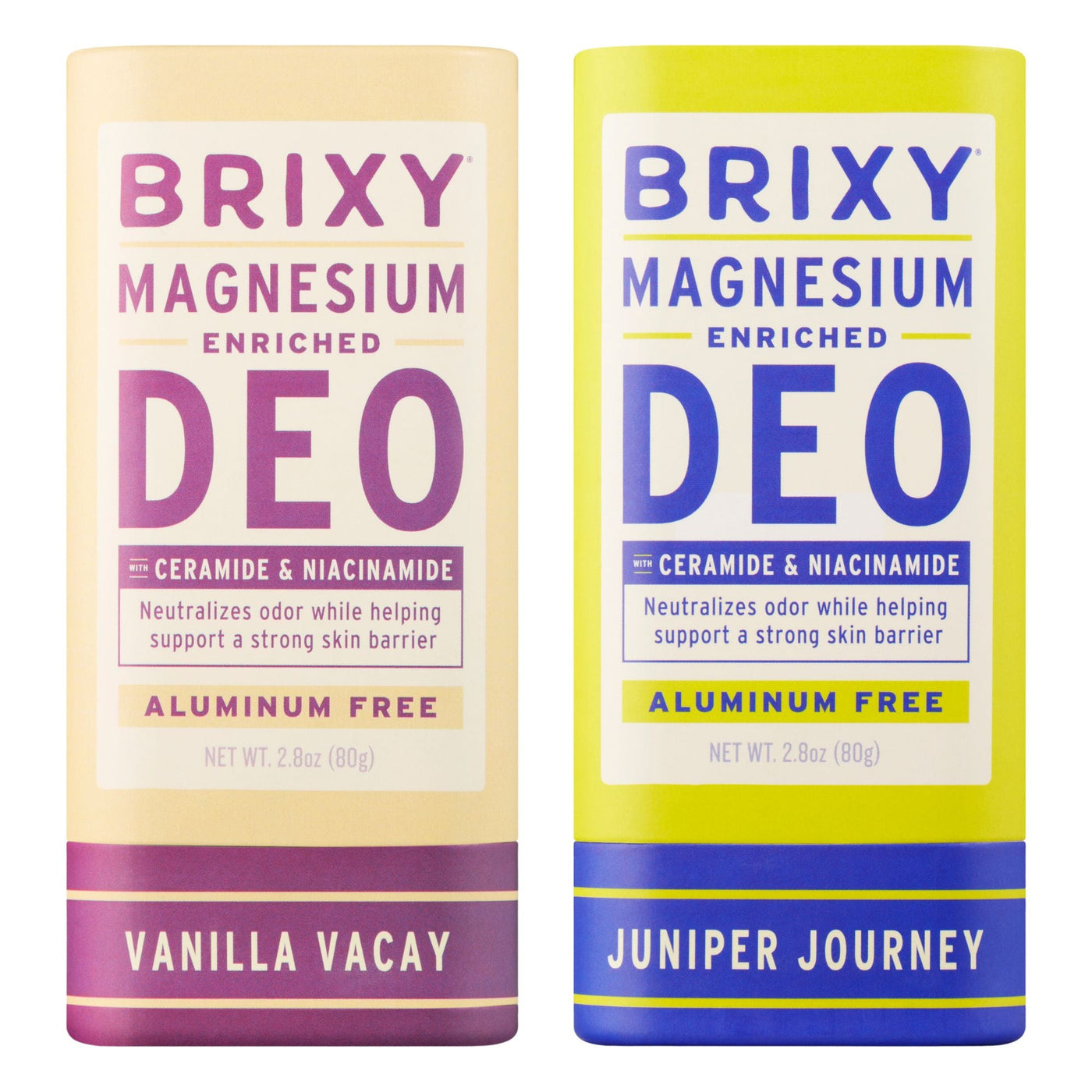 Magnesium Enriched Deo 2-Pack - Vanilla Vacay + Juniper Journey - BRIXY