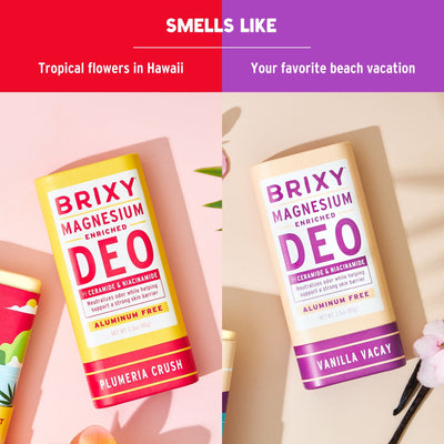 Magnesium Enriched Deo 2-Pack - Vanilla Vacay + Plumeria Crush - BRIXY